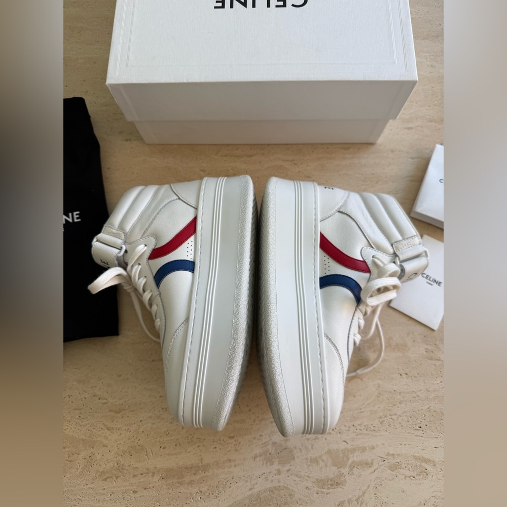 New Celine Mid Lace-up White Calf Skin Sneakers Size:37 - Picture 5 of 16